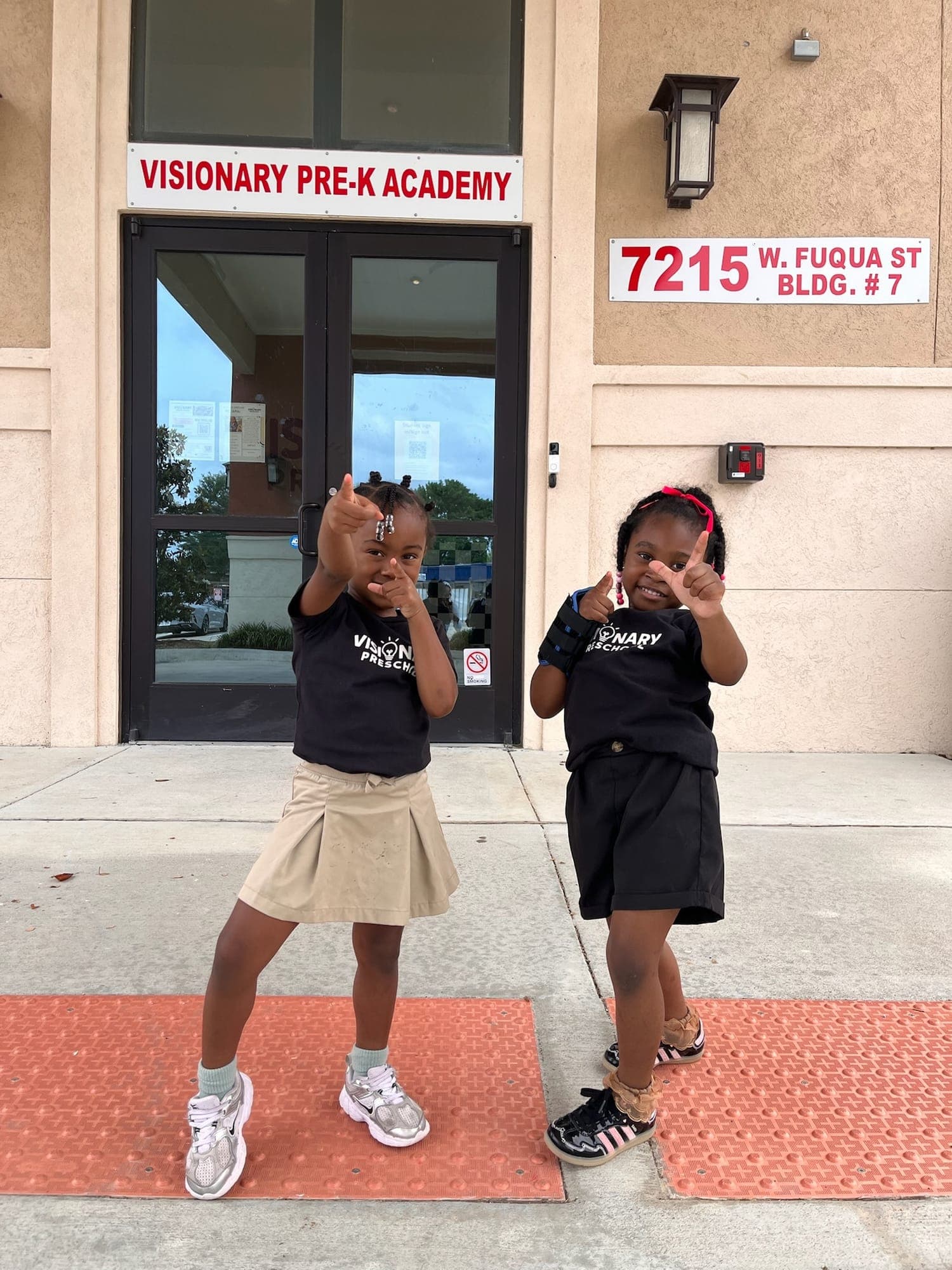Visionary Preschool students arriving safely at the school entrance